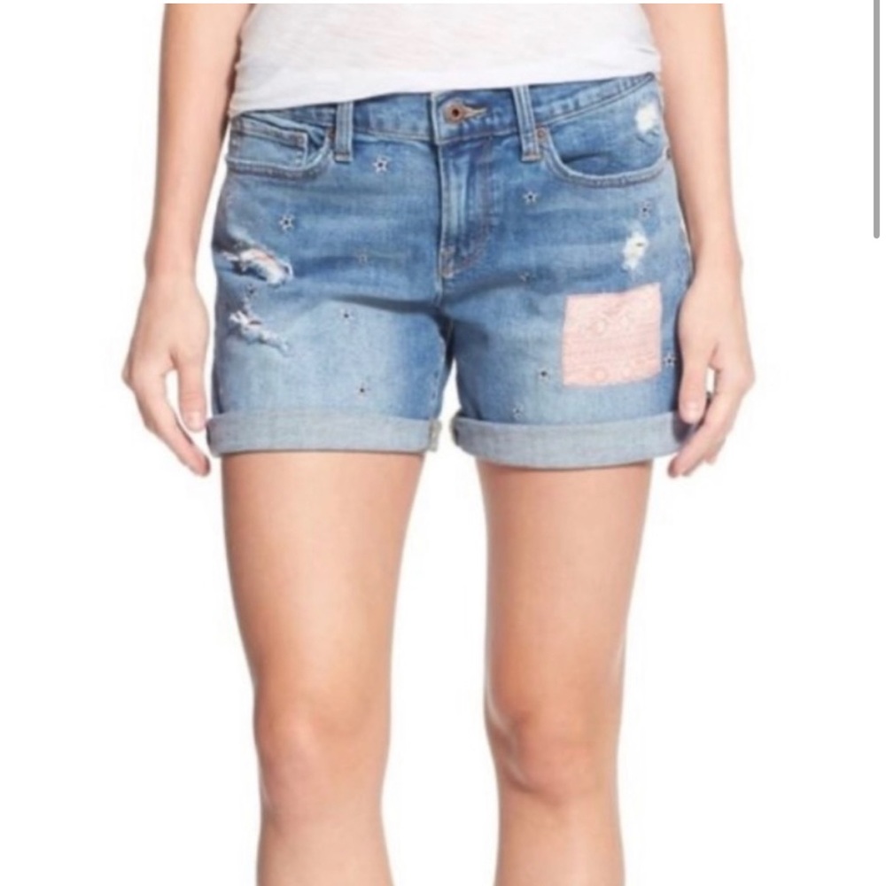 Lucky Brand The Roll Up Star Embroidered Patchwork Shorts - Size 0/25